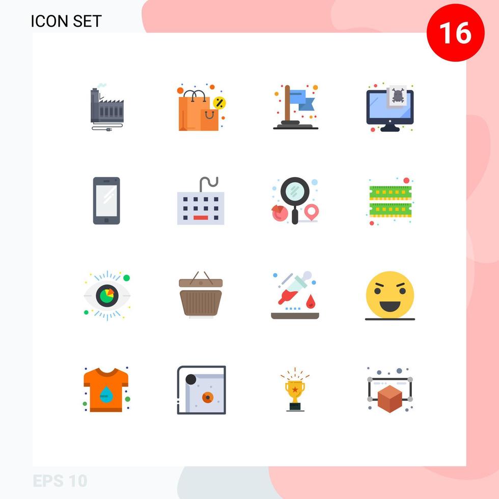 16 colores planos universales establecidos para aplicaciones web y móviles seguridad fiscal de virus de teléfonos inteligentes paquete editable de elementos de diseño de vectores creativos
