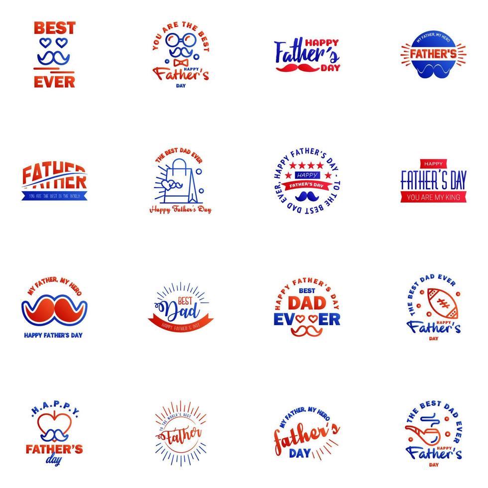 Happy Fathers Day 16 Blue and red Vector Element Set Ribbons and Labels Editable Vector Design Elements