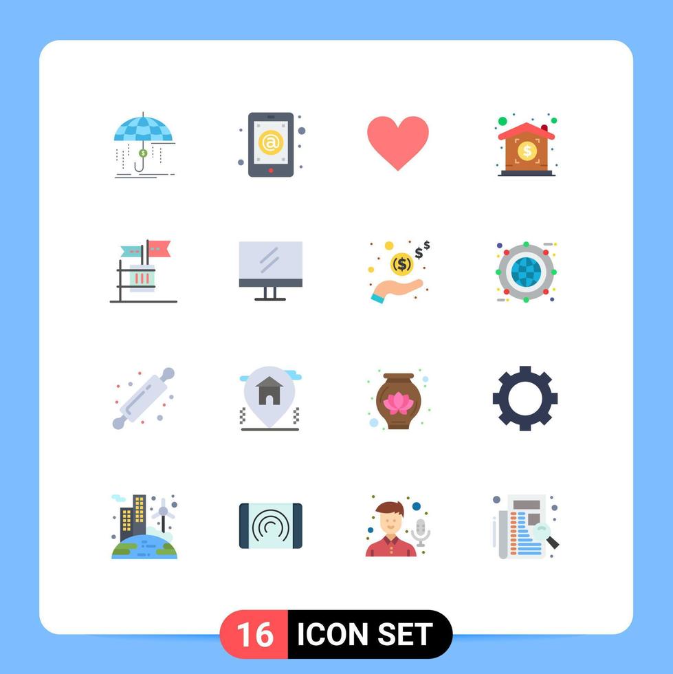 Universal Icon Symbols Group of 16 Modern Flat Colors of ballot price mail investment like Editable Pack of Creative Vector Design Elements