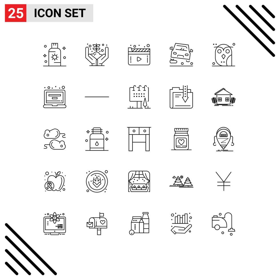 Editable Vector Line Pack of 25 Simple Lines of animal traffic plant car play Editable Vector Design Elements