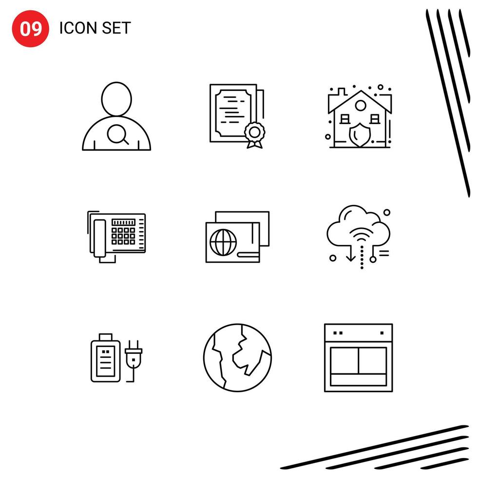 Pack of 9 creative Outlines of pass call estate number telephone Editable Vector Design Elements