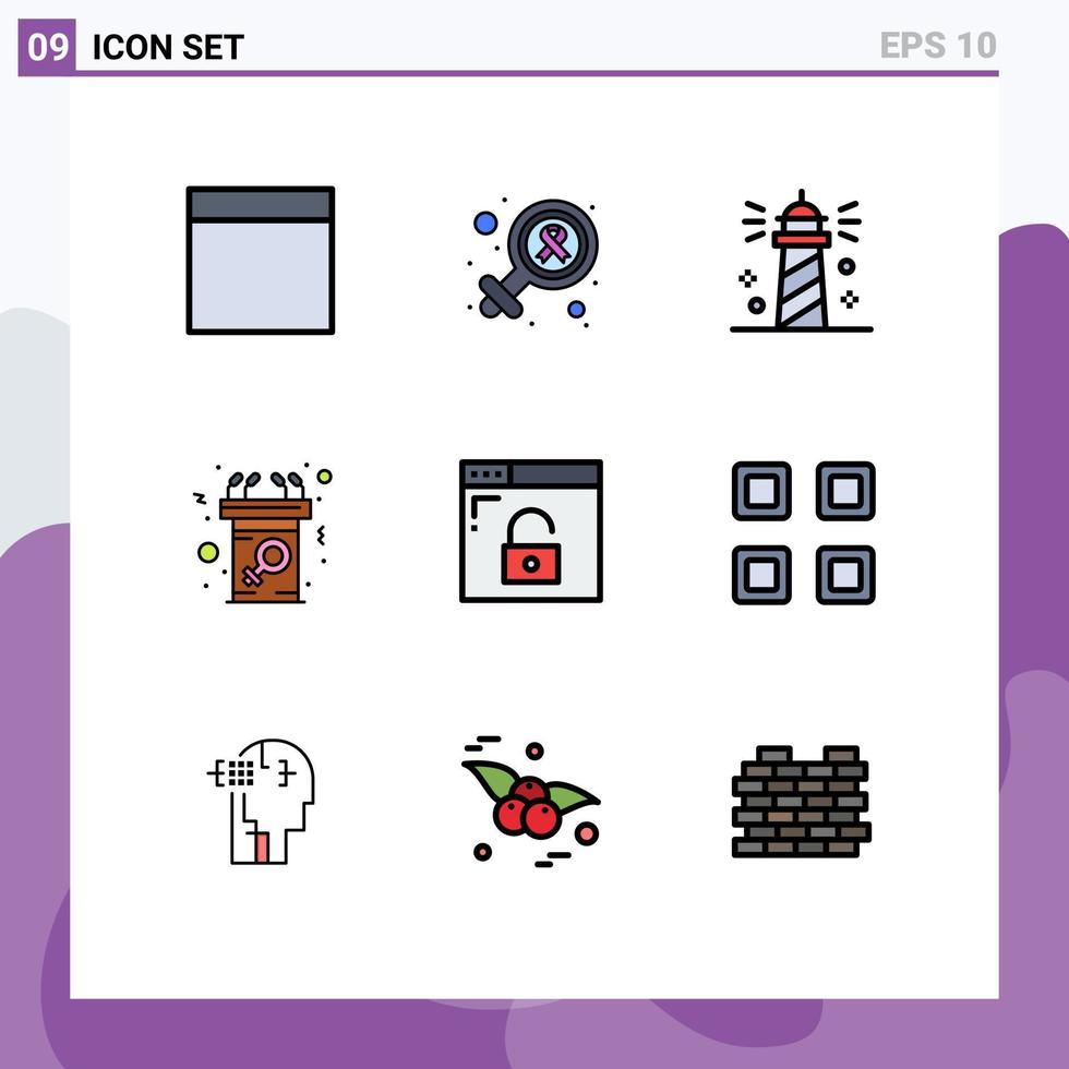 Pictogram Set of 9 Simple Filledline Flat Colors of internet speech ocean message communication Editable Vector Design Elements
