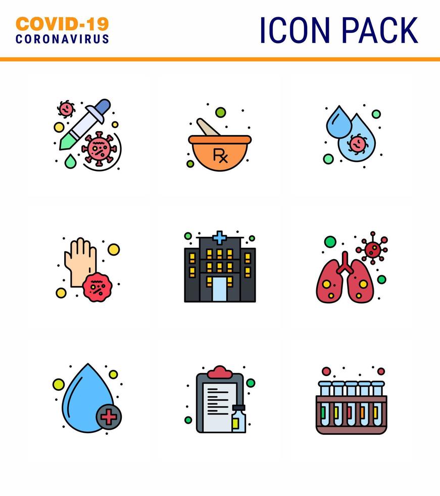 9 Filled Line Flat Color Coronavirus Covid19 Icon pack such as disease covid preparing virus fever viral coronavirus 2019nov disease Vector Design Elements