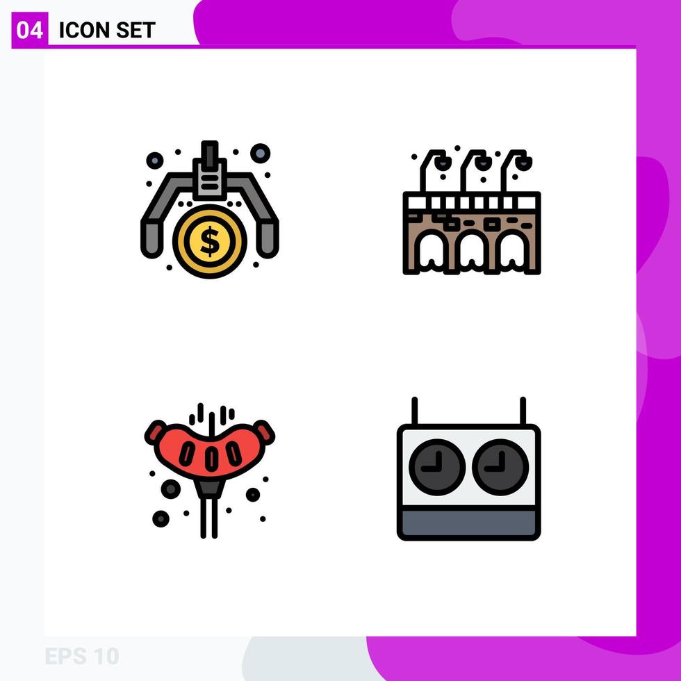 Group of 4 Modern Filledline Flat Colors Set for financial sausage idea pub chess Editable Vector Design Elements