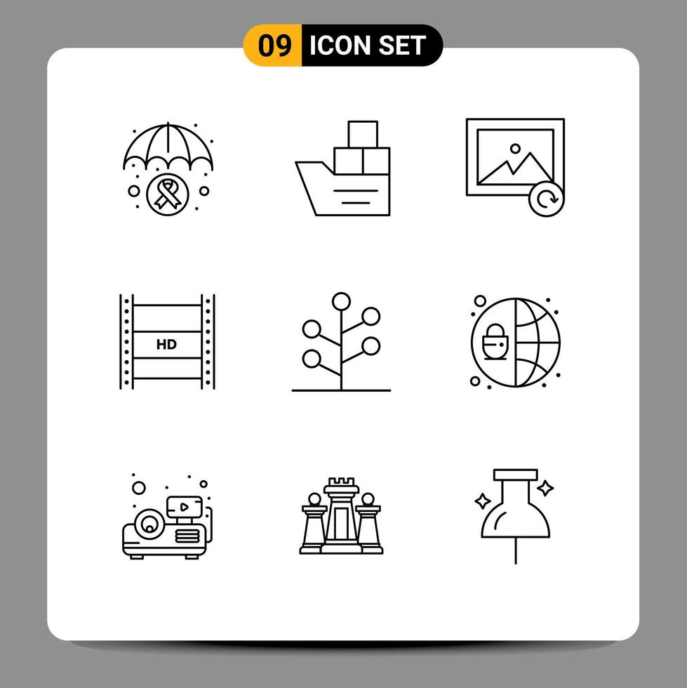 9 Thematic Vector Outlines and Editable Symbols of definition video hd streaming ship hd in filmmaking digital video broadcasting Editable Vector Design Elements