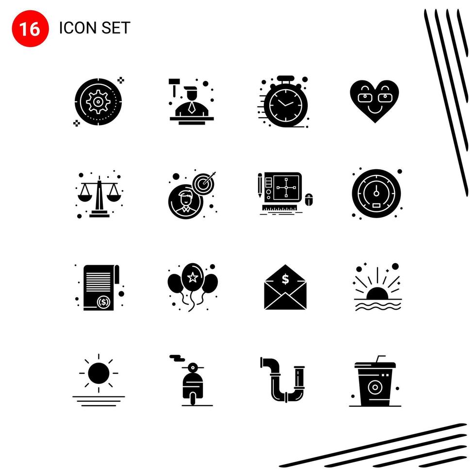 Collection of 16 Vector Icons in solid style Pixle Perfect Glyph Symbols for Web and Mobile Solid Icon Signs on White Background 16 Icons