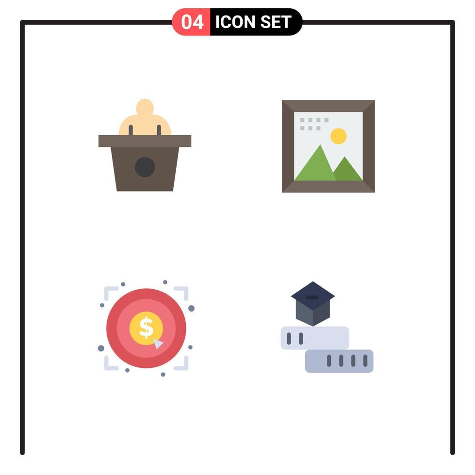 Group of 4 Modern Flat Icons Set for conference achievement coding picture target Editable Vector Design Elements