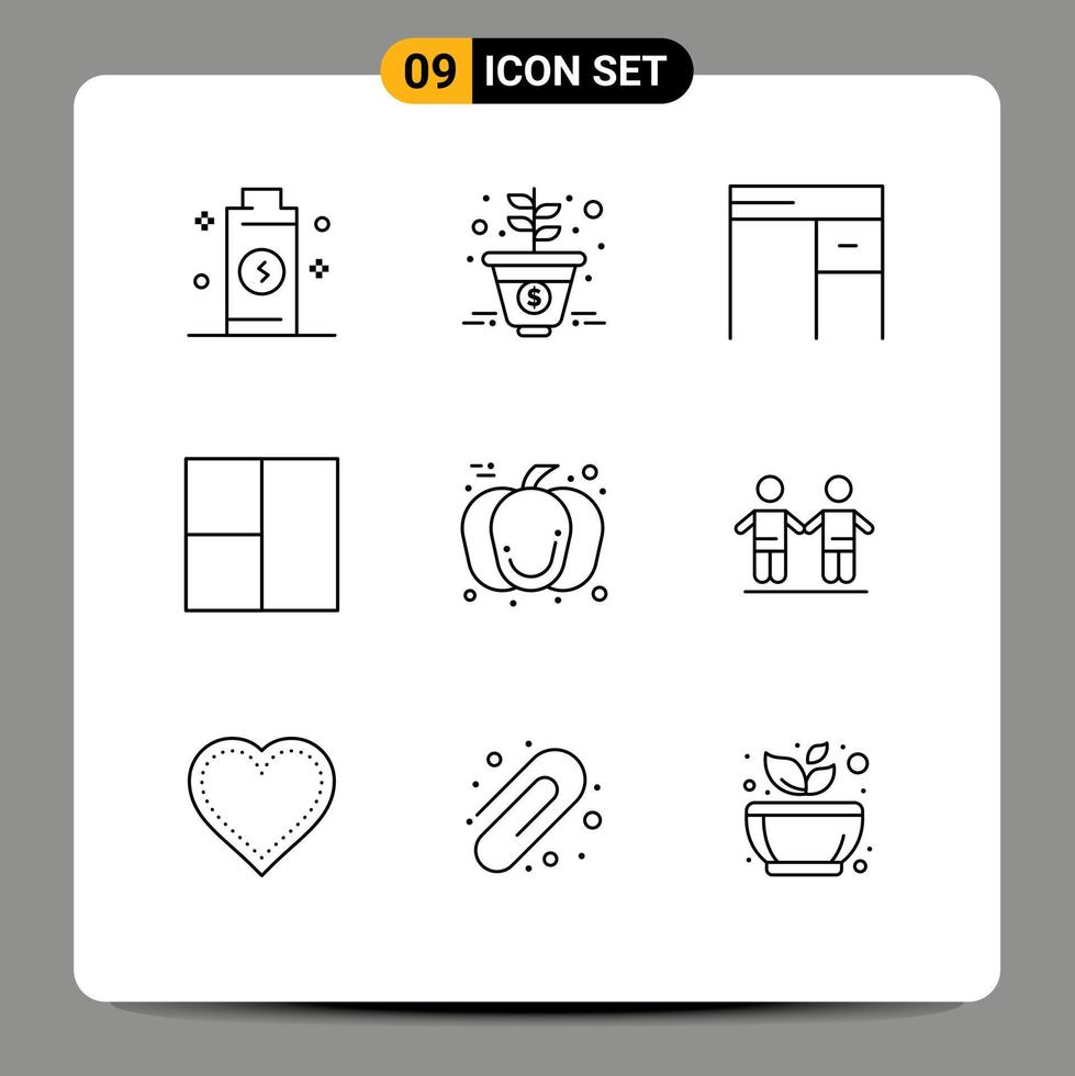 Modern Set of 9 Outlines Pictograph of day thanksgiving desk pumpkin grid Editable Vector Design Elements