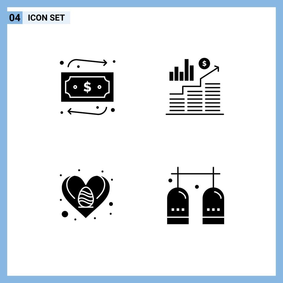 Set of 4 Modern UI Icons Symbols Signs for money heart business graph activities Editable Vector Design Elements