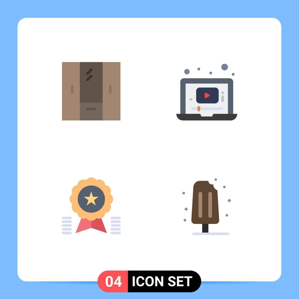 4 Universal Flat Icons Set for Web and Mobile Applications closet achievement interior video badge Editable Vector Design Elements