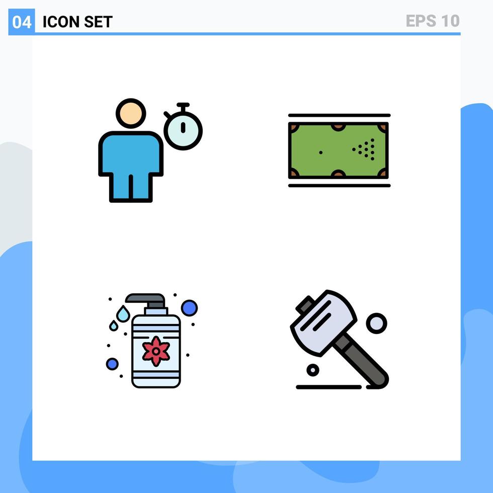 Pictogram Set of 4 Simple Filledline Flat Colors of avatar pool performance cue lotion Editable Vector Design Elements