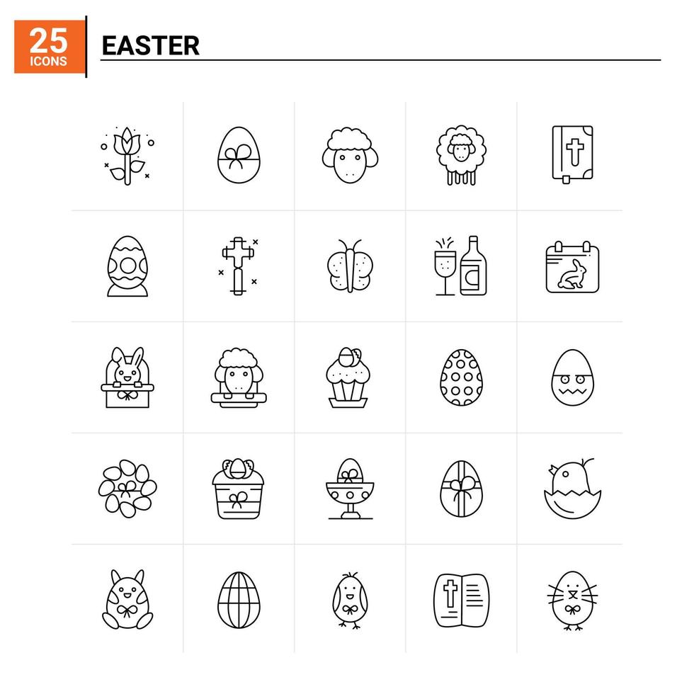 25 Easter icon set vector background