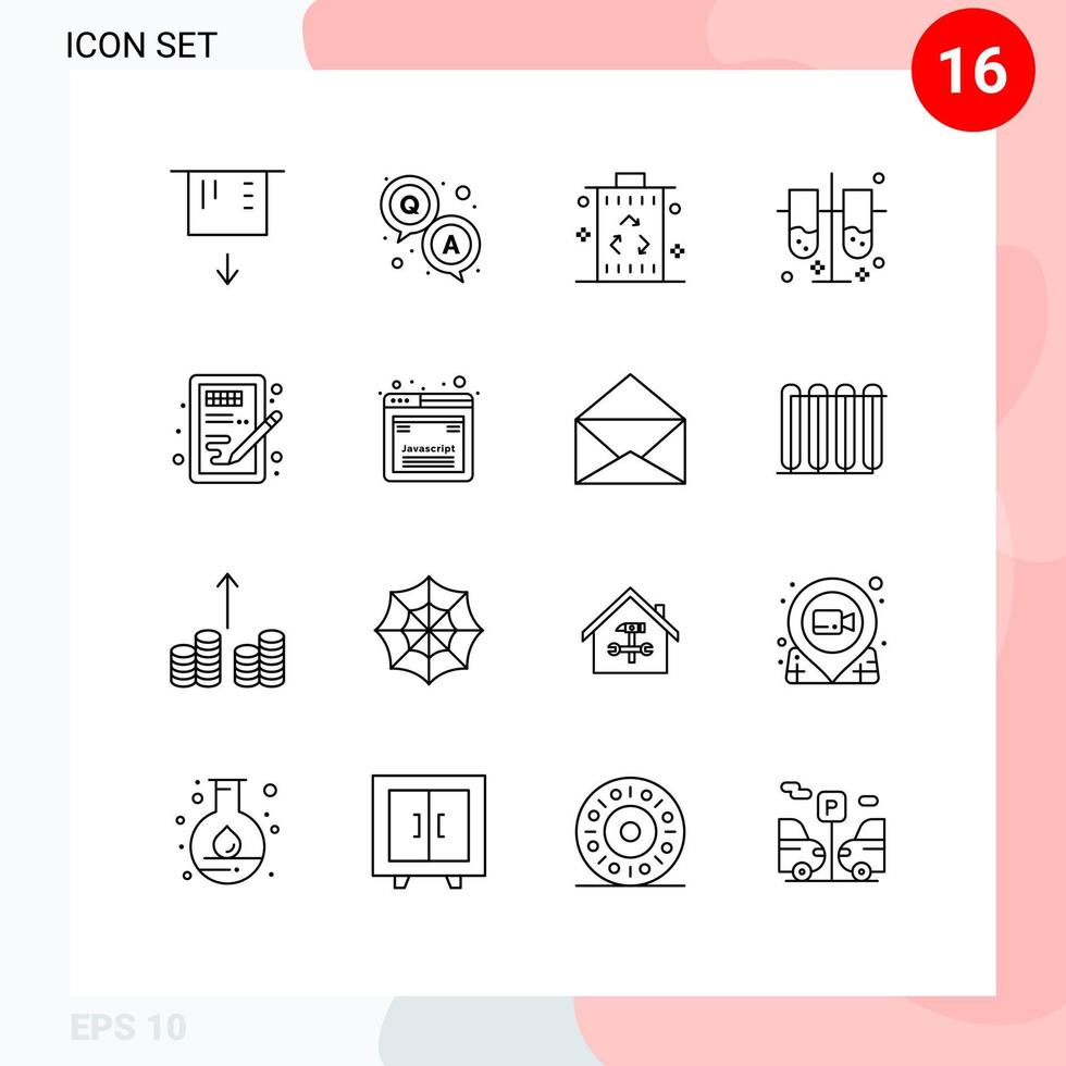 Set of 16 Vector Outlines on Grid for design test tubes energy laboratory test tubes lab test tubes Editable Vector Design Elements