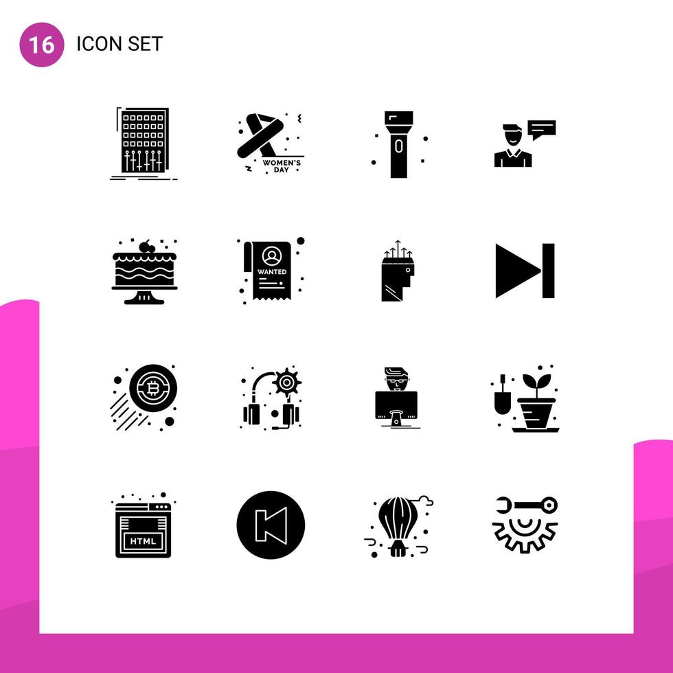 Solid Glyph Pack of 16 Universal Symbols of man message day chat products Editable Vector Design Elements