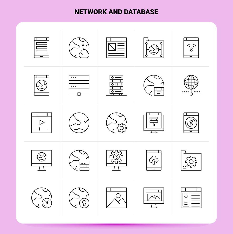 OutLine 25 Network And Database Icon set Vector Line Style Design Black Icons Set Linear pictogram pack Web and Mobile Business ideas design Vector Illustration