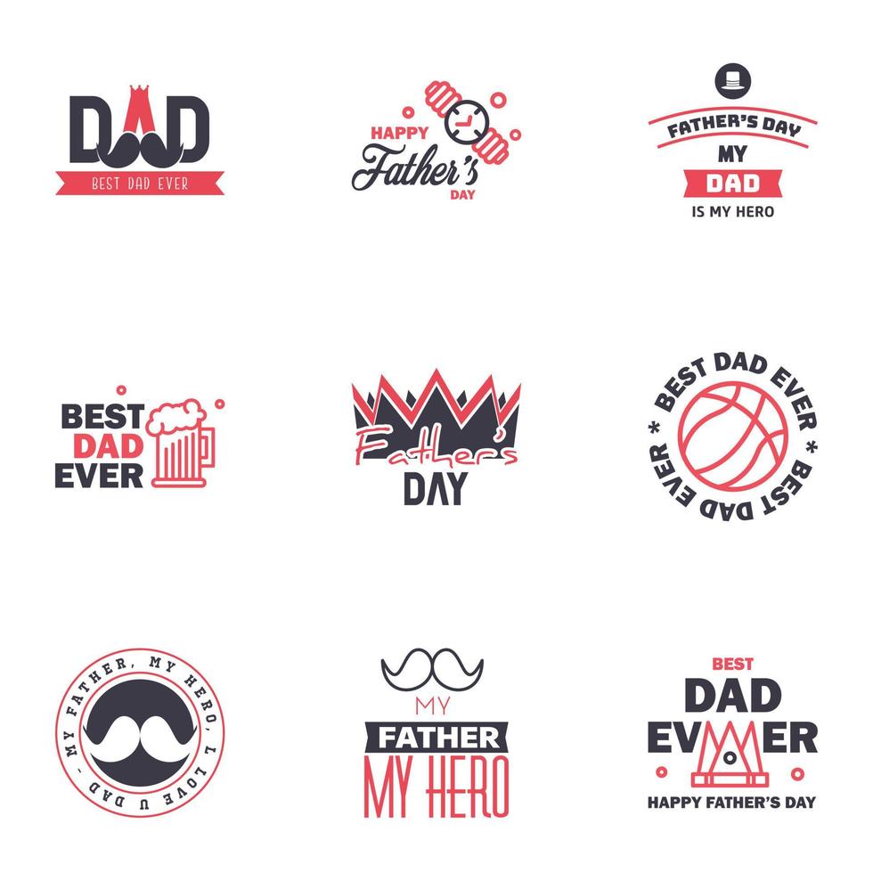 Happy fathers day 9 Black and Pink vintage retro type font Illustrator eps10 Editable Vector Design Elements