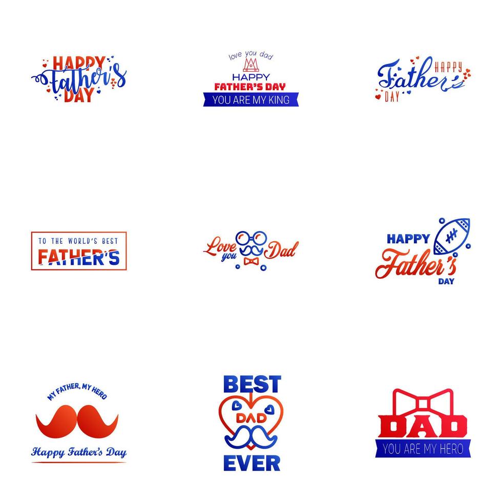 Happy Fathers Day Calligraphy greeting card 9 Blue and red Typography Collection Vector illustration Editable Vector Design Elements