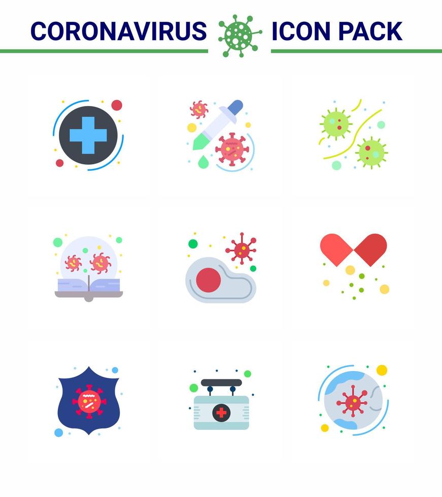 Coronavirus awareness icons 9 Flat Color icon Corona Virus Flu Related such as search learning virus education plasm viral coronavirus 2019nov disease Vector Design Elements