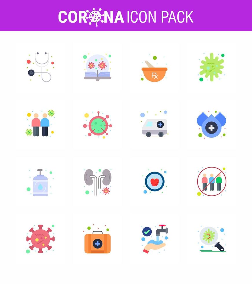 Covid19 Protection CoronaVirus Pendamic 16 Flat Color icon set such as spread infection bowl epidemic antigen viral coronavirus 2019nov disease Vector Design Elements