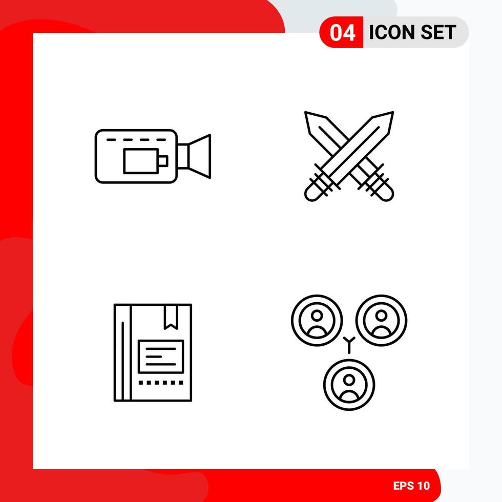 Creative Set of 4 Universal Outline Icons isolated on White Background. vector