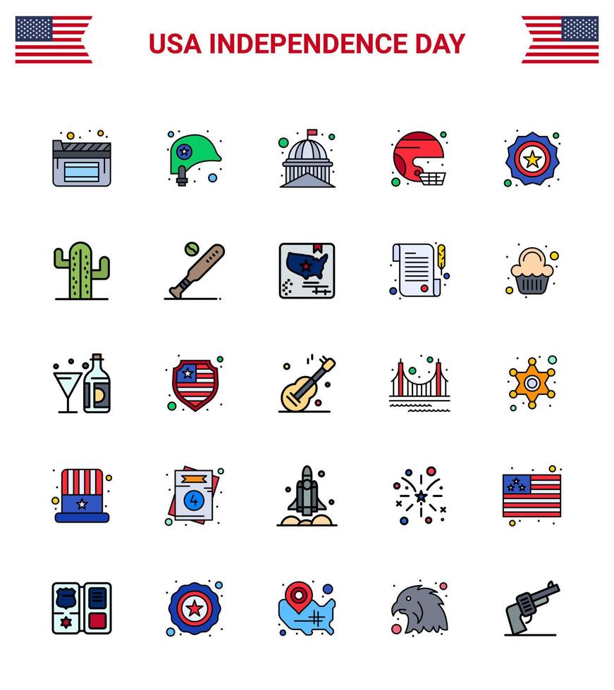 Big Pack of 25 USA Happy Independence Day USA Vector Flat Filled Lines and Editable Symbols of united sport house helmet american Editable USA Day Vector Design Elements