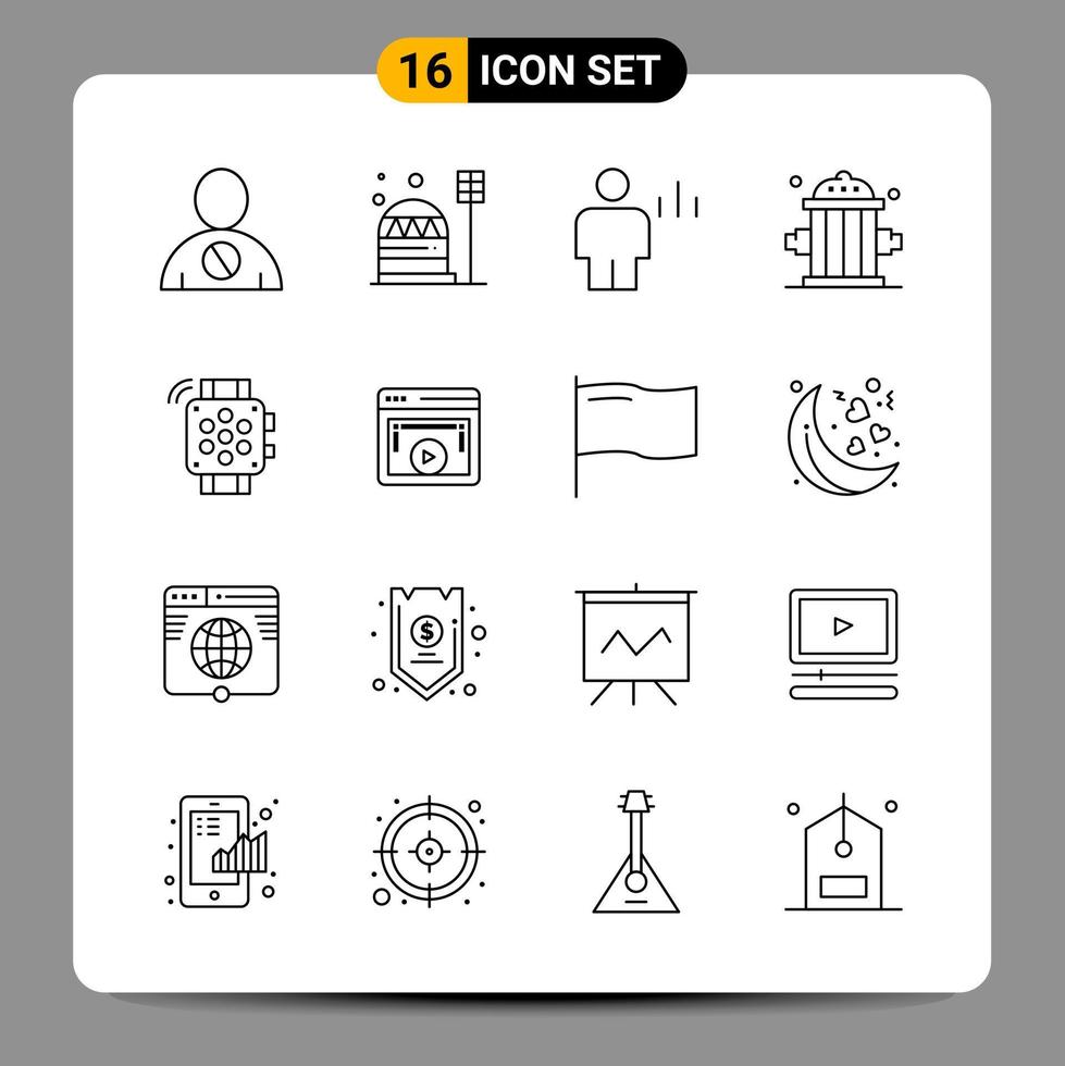 16 Black Icon Pack Outline Symbols Signs for Responsive designs on white background. 16 Icons Set. vector