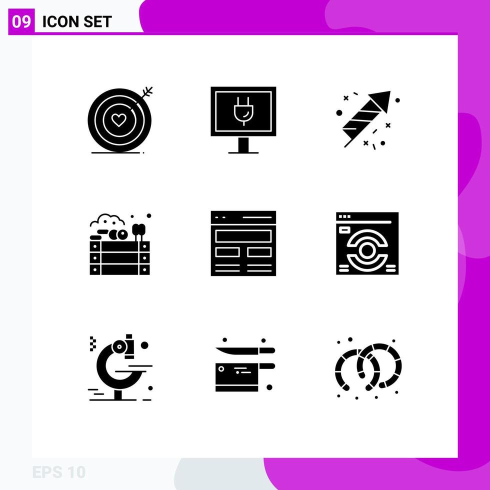 Modern Set of 9 Solid Glyphs and symbols such as interface header fire communication farm Editable Vector Design Elements