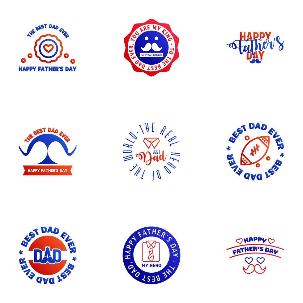 Happy fathers day card 9 Blue and red Set Vector illustration Editable Vector Design Elements