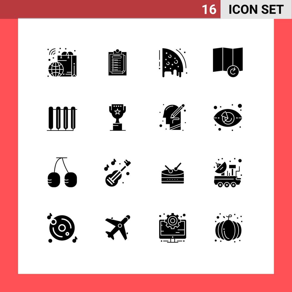 16 Universal Solid Glyph Signs Symbols of radiator heater birthday battery map Editable Vector Design Elements