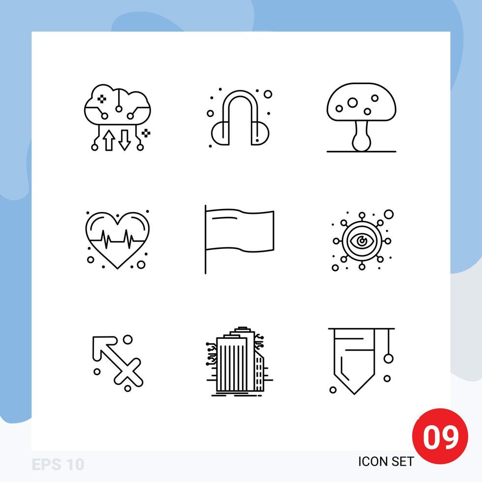 9 Creative Icons Modern Signs and Symbols of mark country mushroom pulse health Editable Vector Design Elements