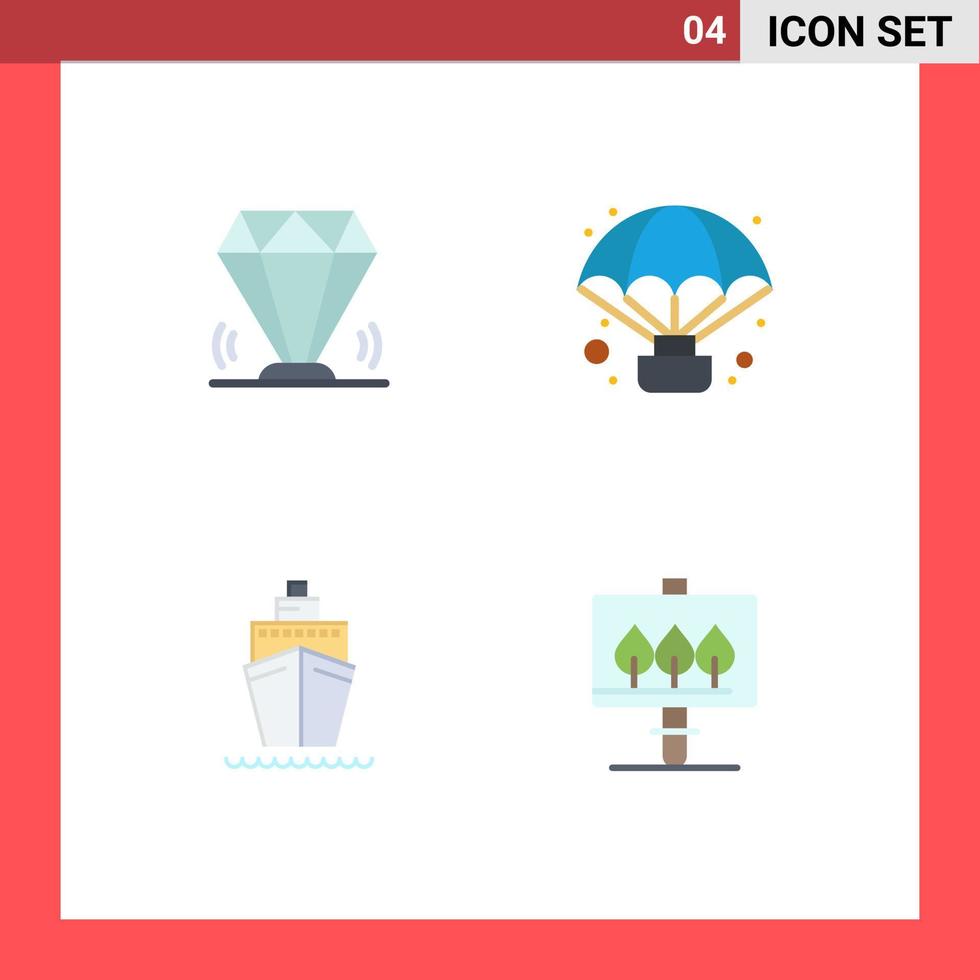 Mobile Interface Flat Icon Set of 4 Pictograms of diamond boat ruby air transport Editable Vector Design Elements