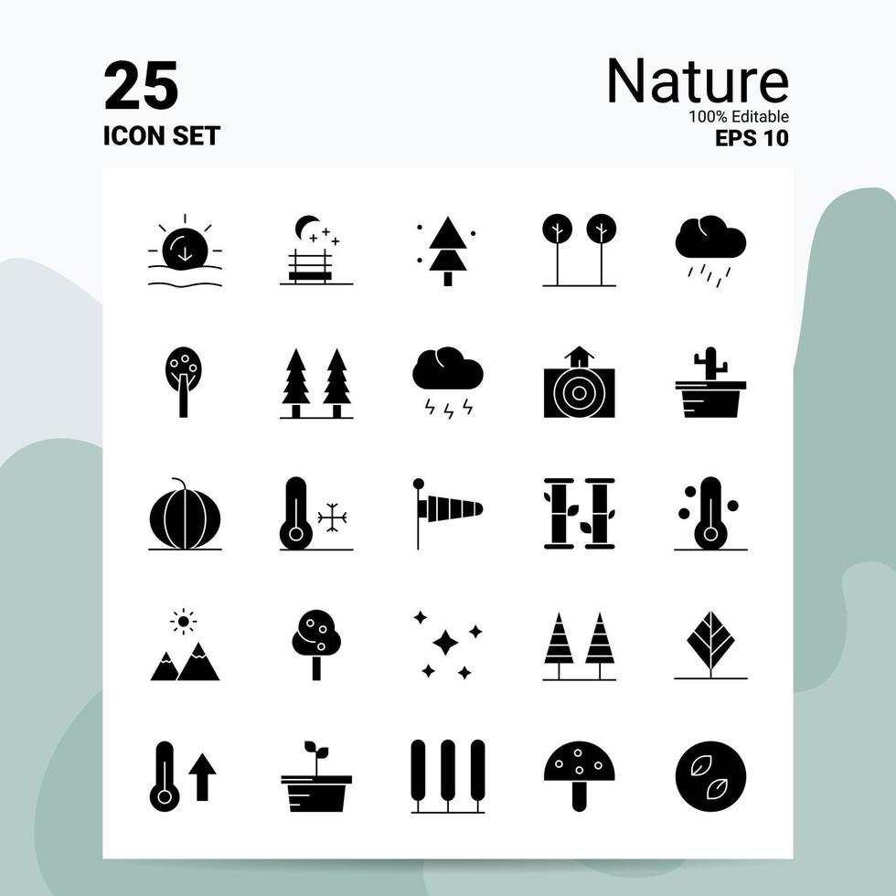 25 Nature Icon Set 100 Editable EPS 10 Files Business Logo Concept Ideas Solid Glyph icon design vector