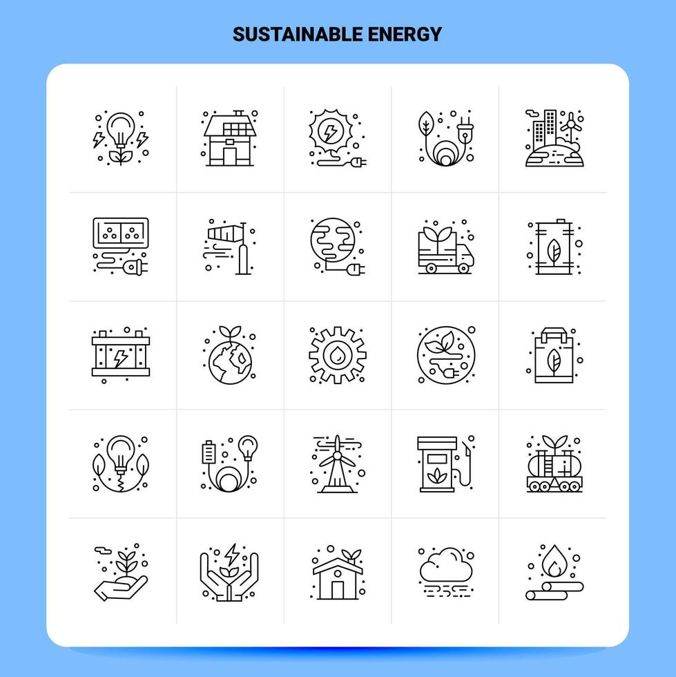 OutLine 25 Sustainable Energy Icon set Vector Line Style Design Black Icons Set Linear pictogram pack Web and Mobile Business ideas design Vector Illustration