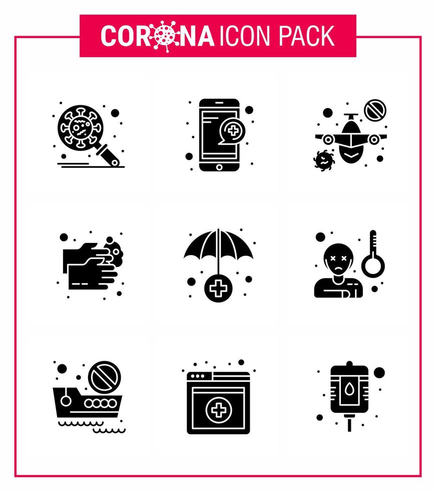 corona virus prevention covid19 tips to avoid injury 9 Solid Glyph Black icon for presentation water wash service healthcare warning viral coronavirus 2019nov disease Vector Design Elements