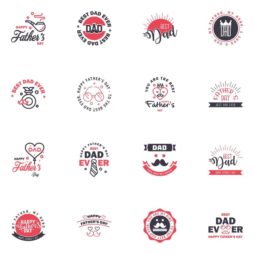 Happy fathers day greeting cards set 16 Black and Pink Vector typography lettering Usable for banners print You are the best dad text design Editable Vector Design Elements