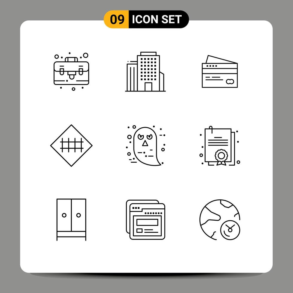 Stock Vector Icon Pack of 9 Line Signs and Symbols for road sign fence sign card fence money Editable Vector Design Elements