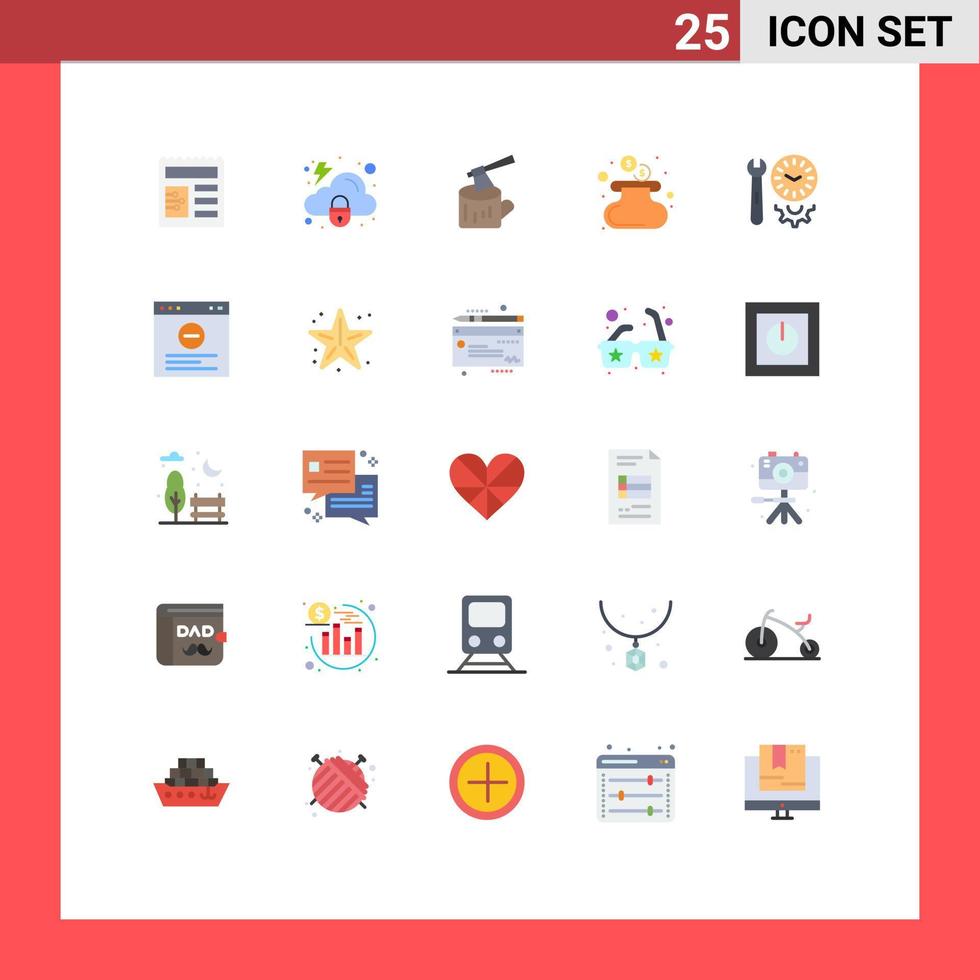 Modern Set of 25 Flat Colors Pictograph of settings options log clock money Editable Vector Design Elements