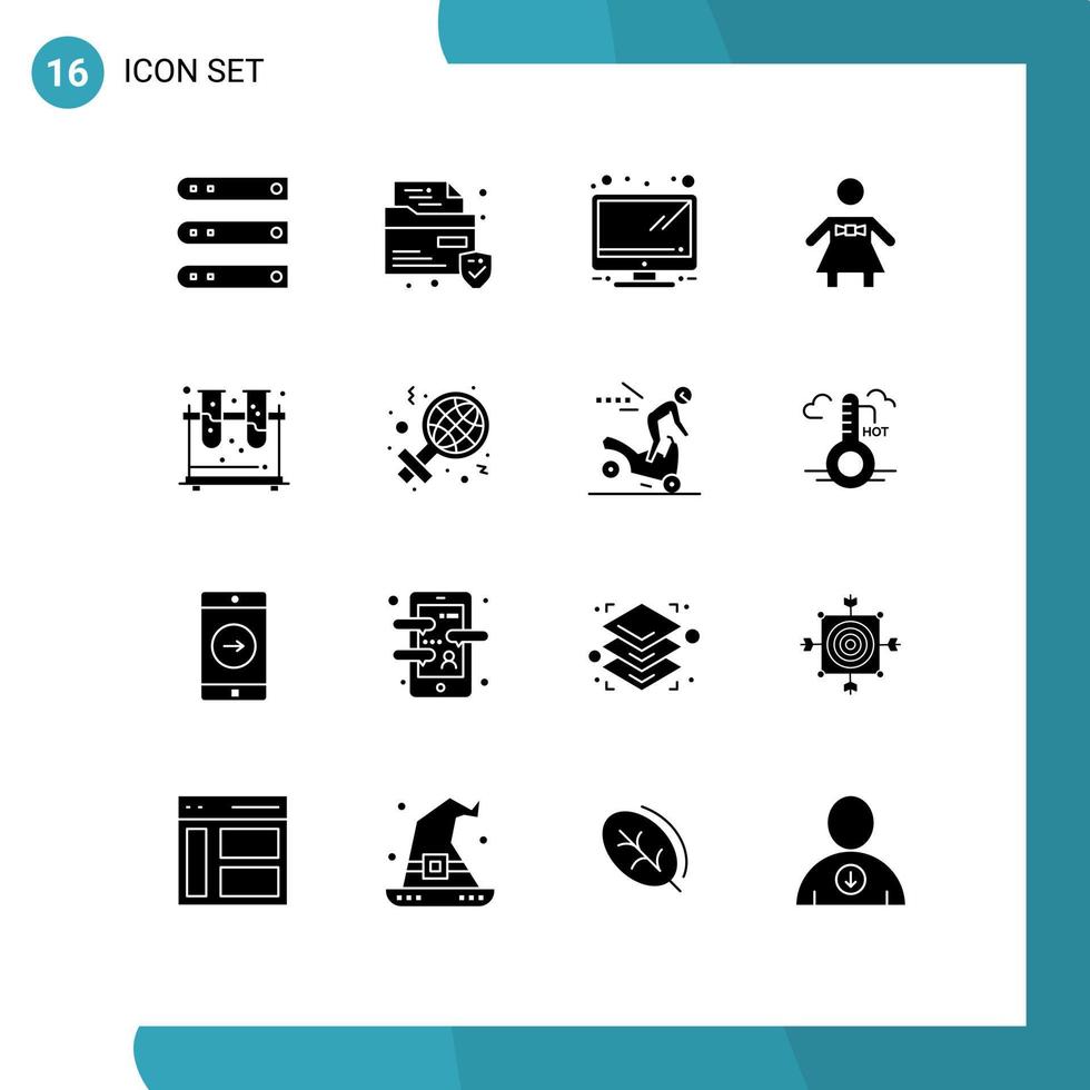 Pictogram Set of 16 Simple Solid Glyphs of tubes experiment hardware chemistry people Editable Vector Design Elements