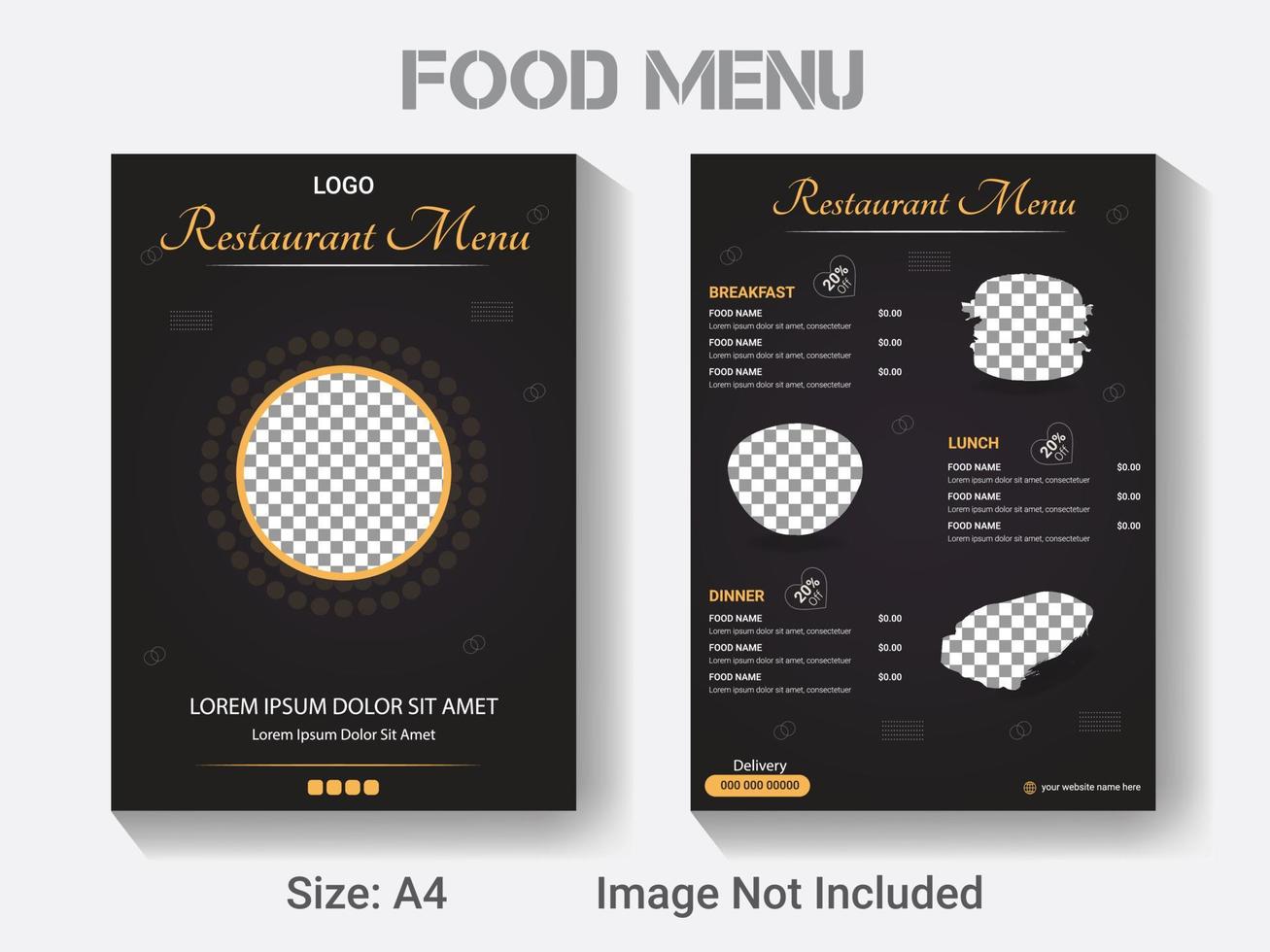 plantilla de diseño de menú de comida de restaurante de año nuevo, diseño de menú de tamaño a4 de vector moderno.