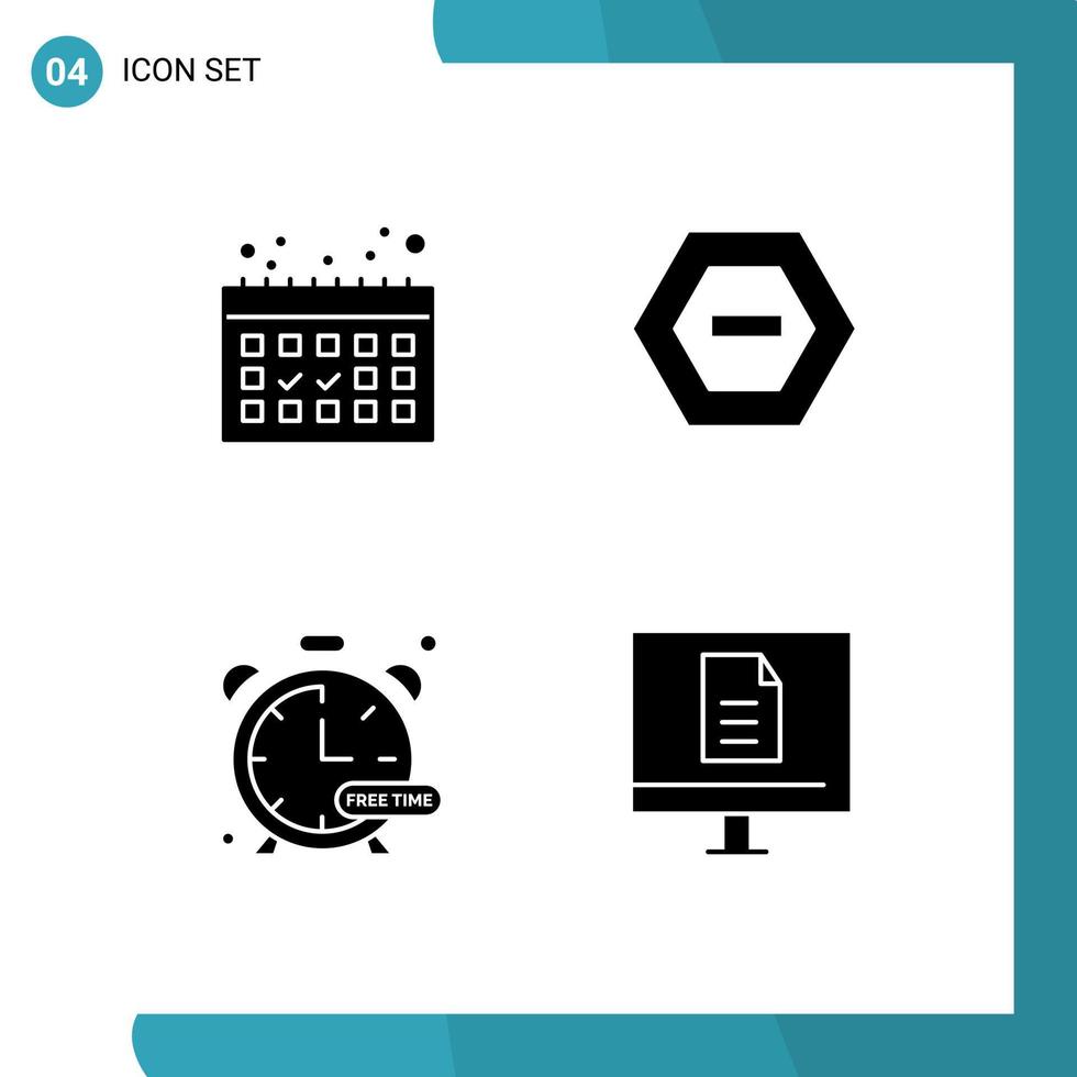 Modern Set of 4 Solid Glyphs Pictograph of calendar hobby hexagon data business Editable Vector Design Elements