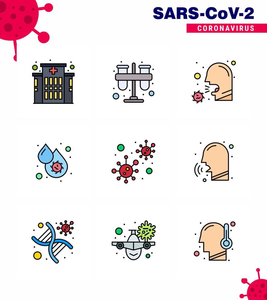Corona virus 2019 and 2020 epidemic 9 Filled Line Flat Color icon pack such as fever blood virus cough blood sick viral coronavirus 2019nov disease Vector Design Elements