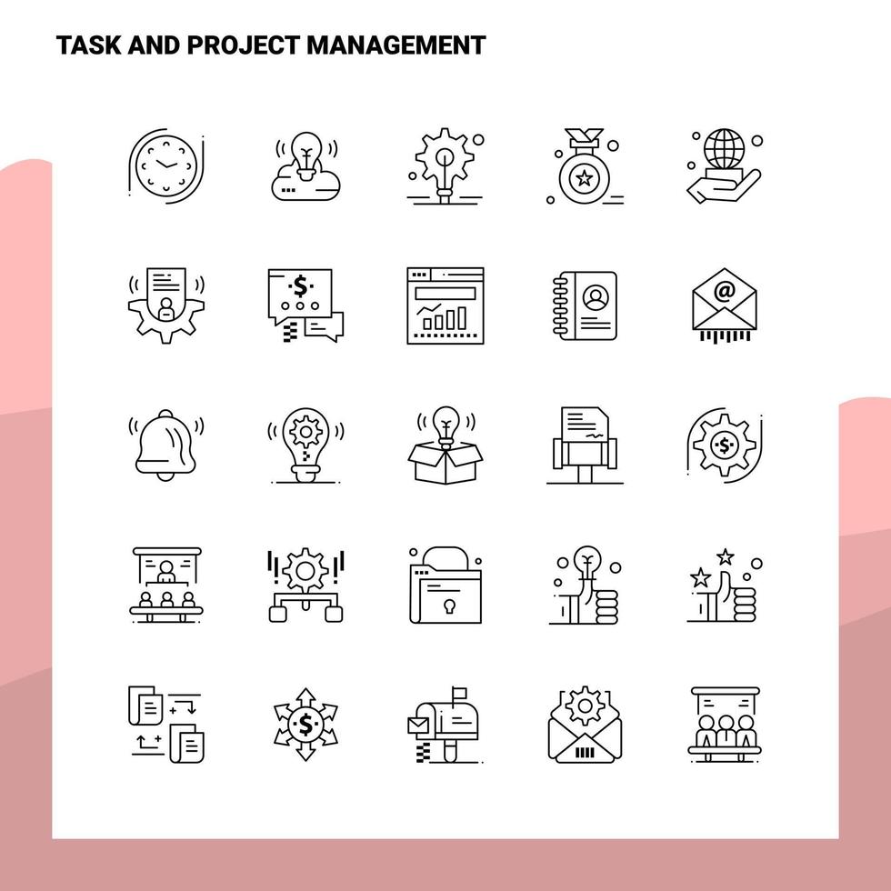 Set of Task and Project Management Line Icon set 25 Icons Vector Minimalism Style Design Black Icons Set Linear pictogram pack