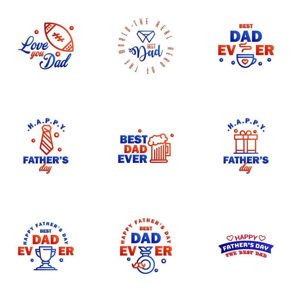 Happy fathers day 9 Blue and red vintage retro type font Illustrator eps10 Editable Vector Design Elements