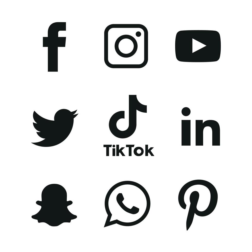 Black and White Social media icons set Logo Vector Illustrator