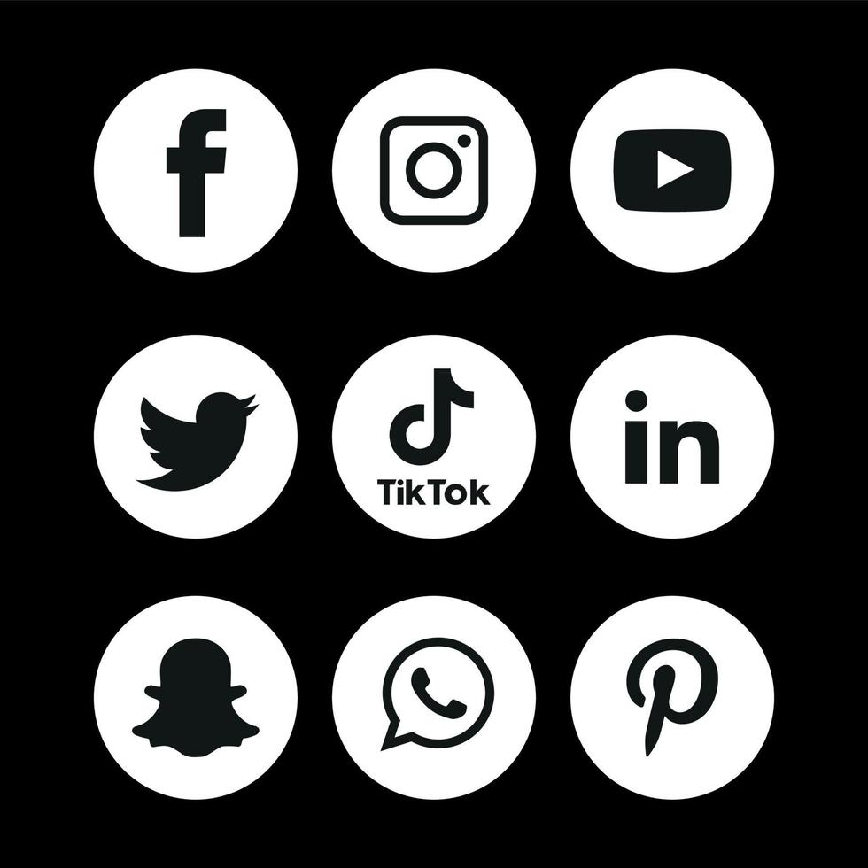 conjunto de iconos de redes sociales en blanco y negro logotipo ilustrador vectorial vector