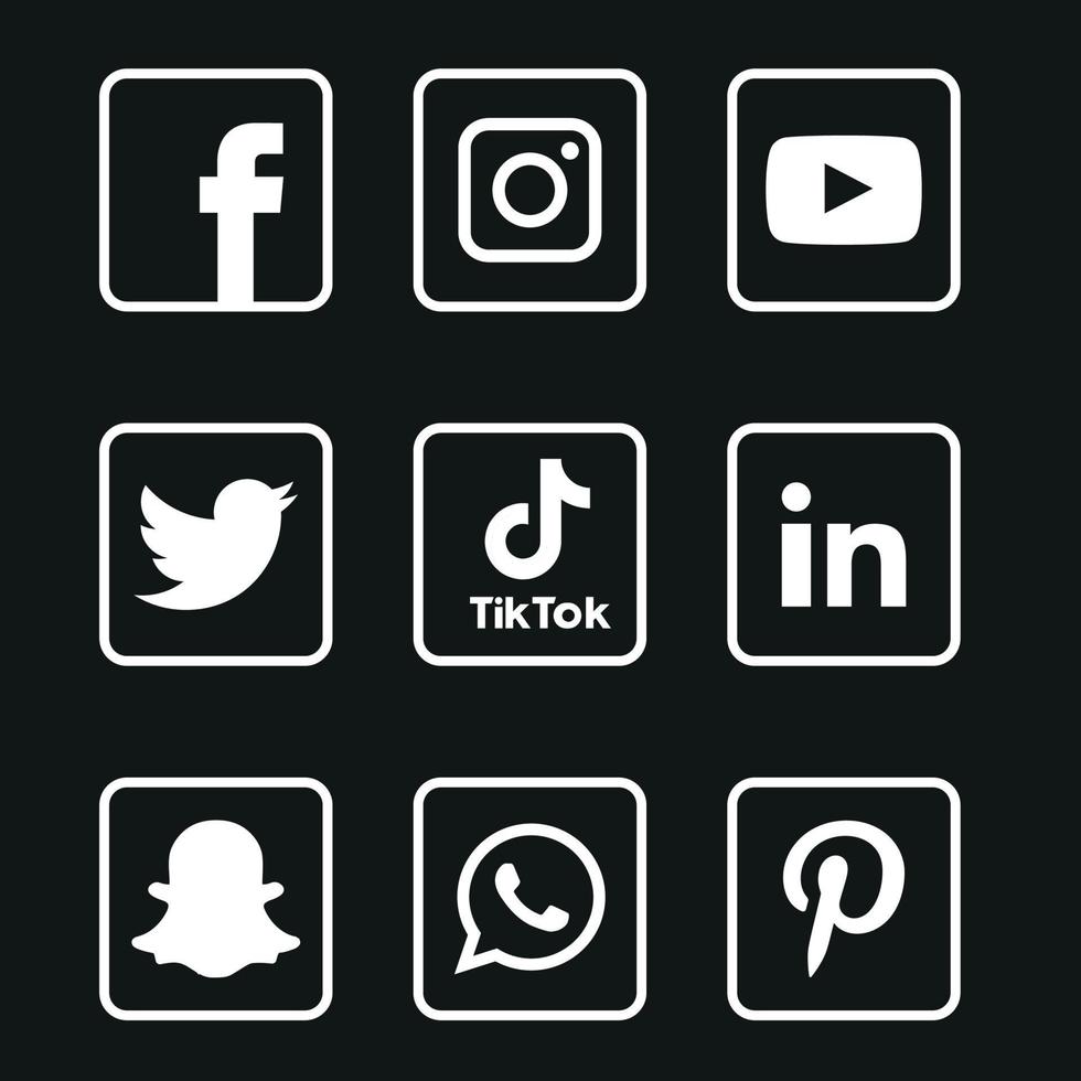 Black and White Social media icons set Logo Vector Illustrator