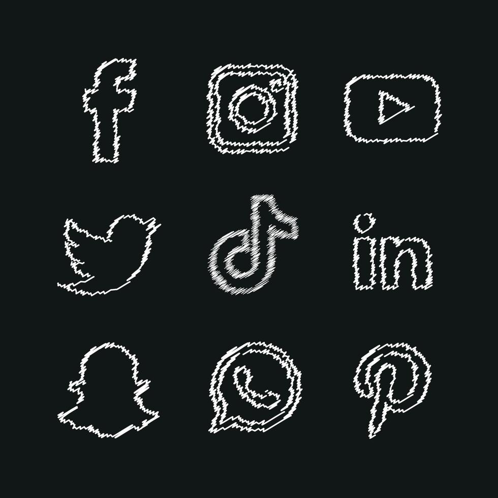 Black and White Social media icons set Logo Vector Illustrator