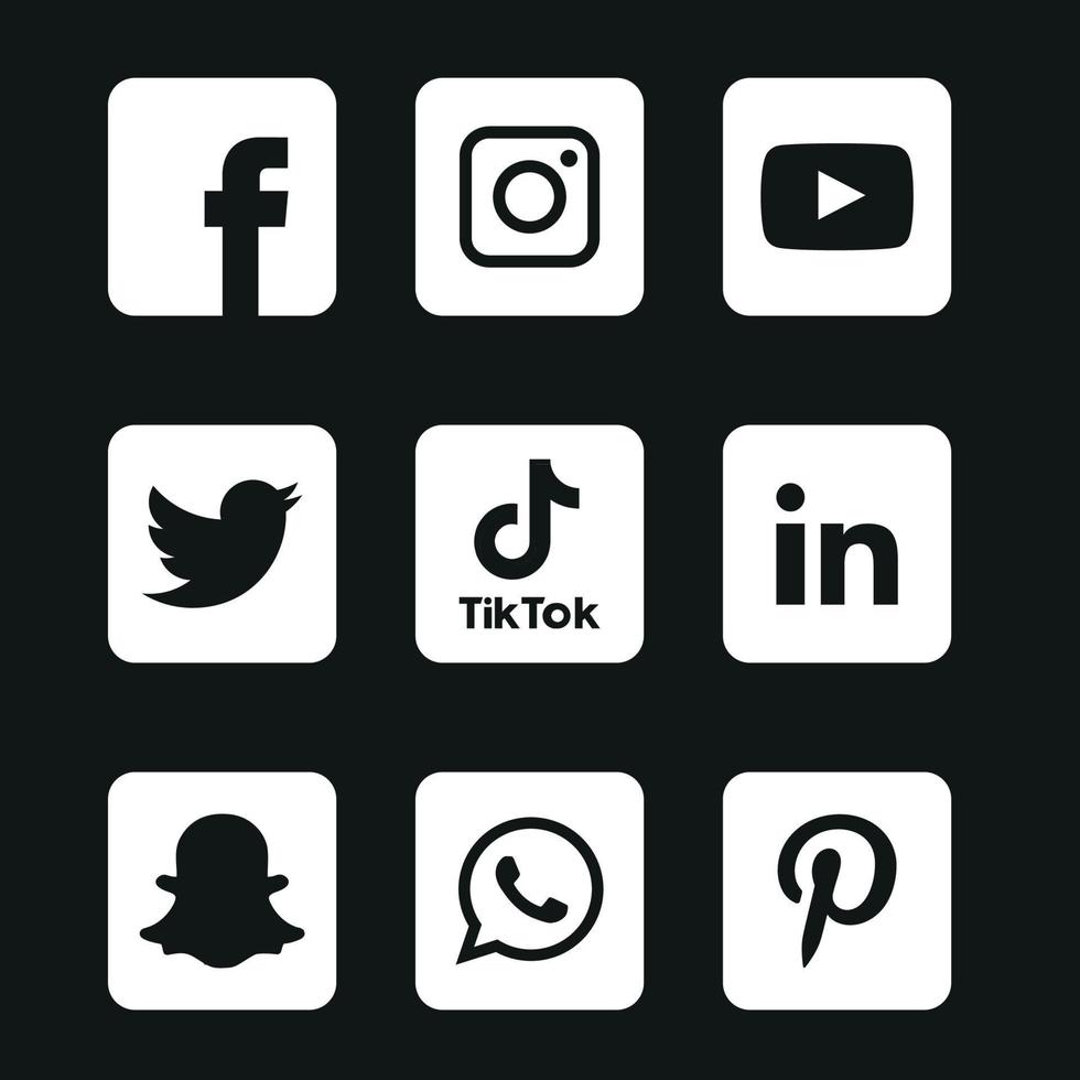 conjunto de iconos de redes sociales en blanco y negro logotipo ilustrador vectorial vector