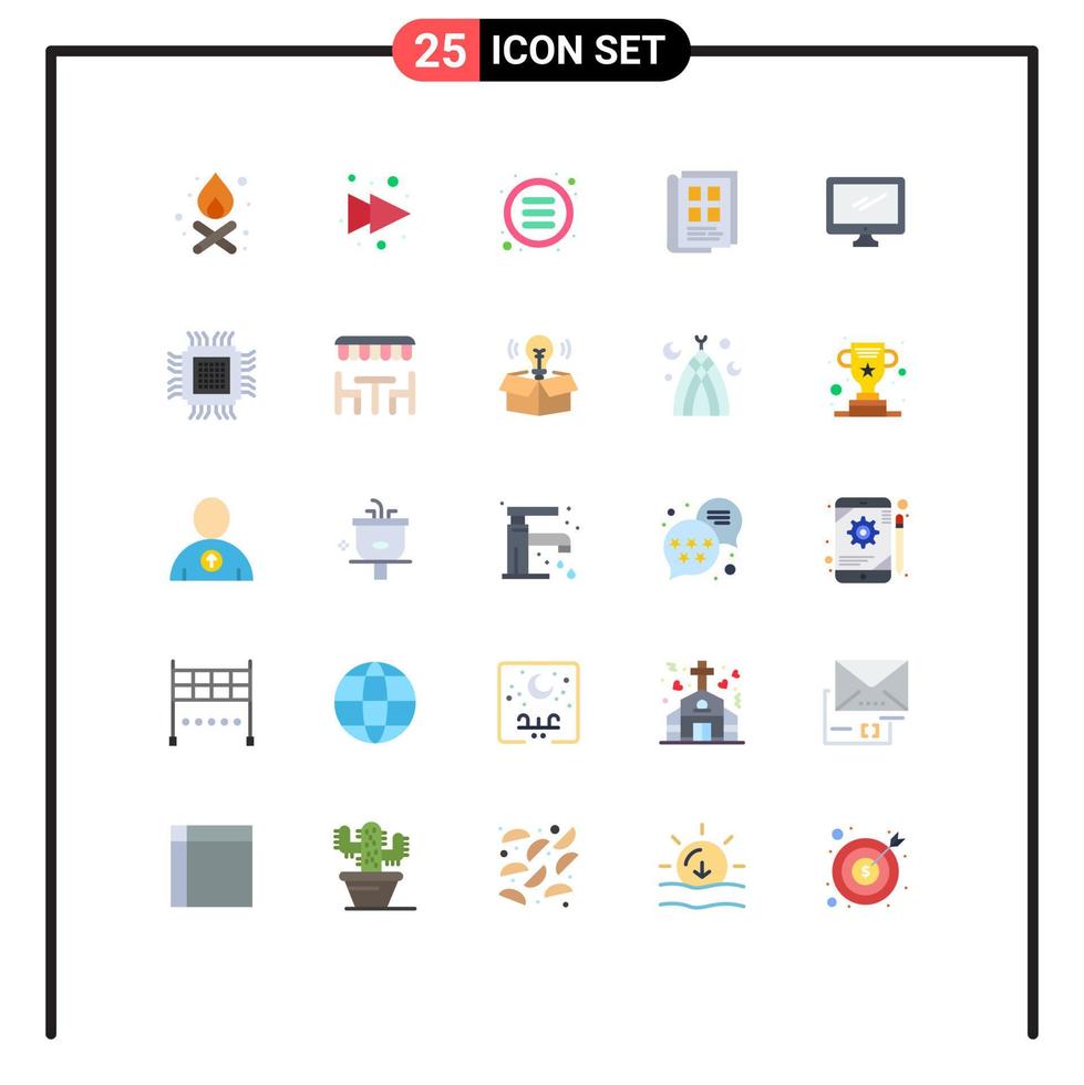 Universal Icon Symbols Group of 25 Modern Flat Colors of device computer menu phone book paper Editable Vector Design Elements