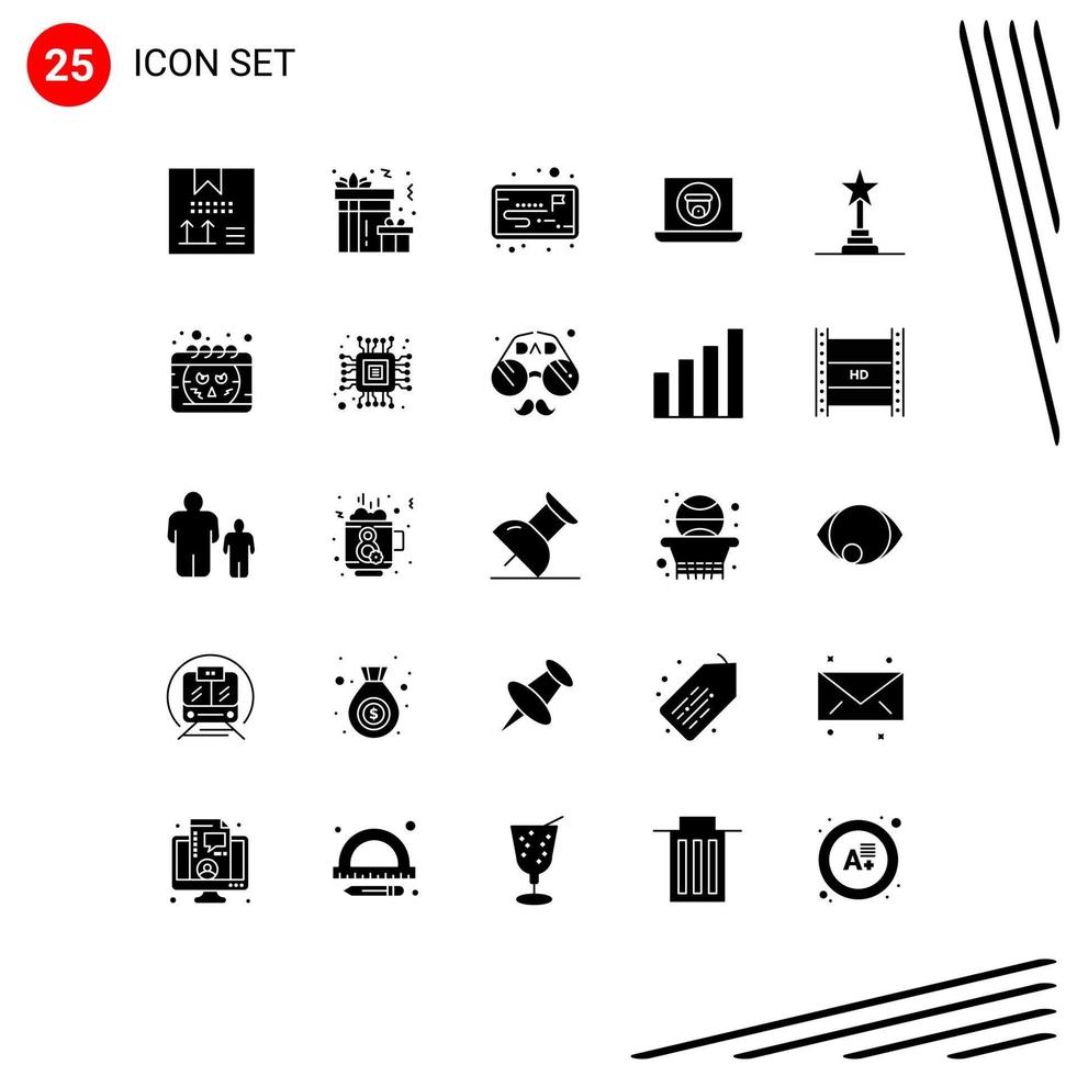 25 User Interface Solid Glyph Pack of modern Signs and Symbols of award camera party video multimedia Editable Vector Design Elements